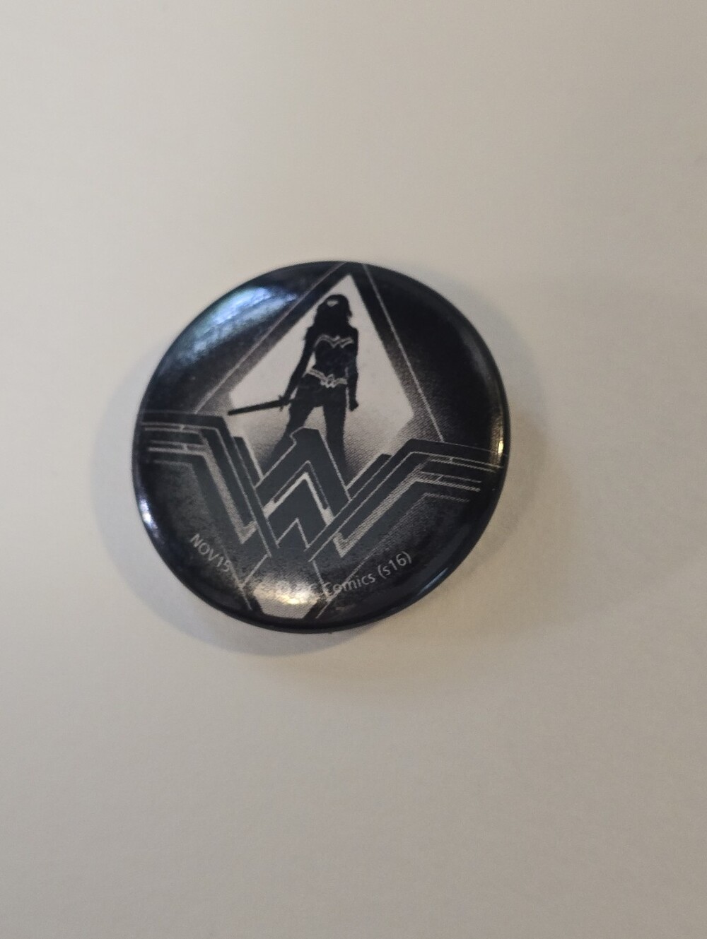 Wonder Woman Black and Silver Logo Pinback Button